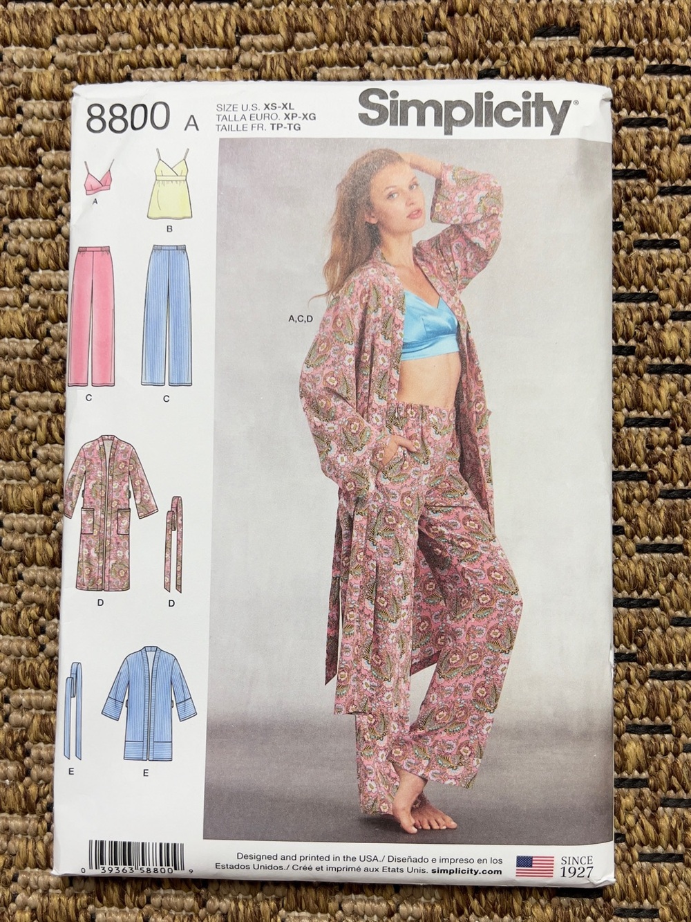Simplicity 8800 Sewing Pattern Pajama Set Robe Pants Bralette Lounge Wear
